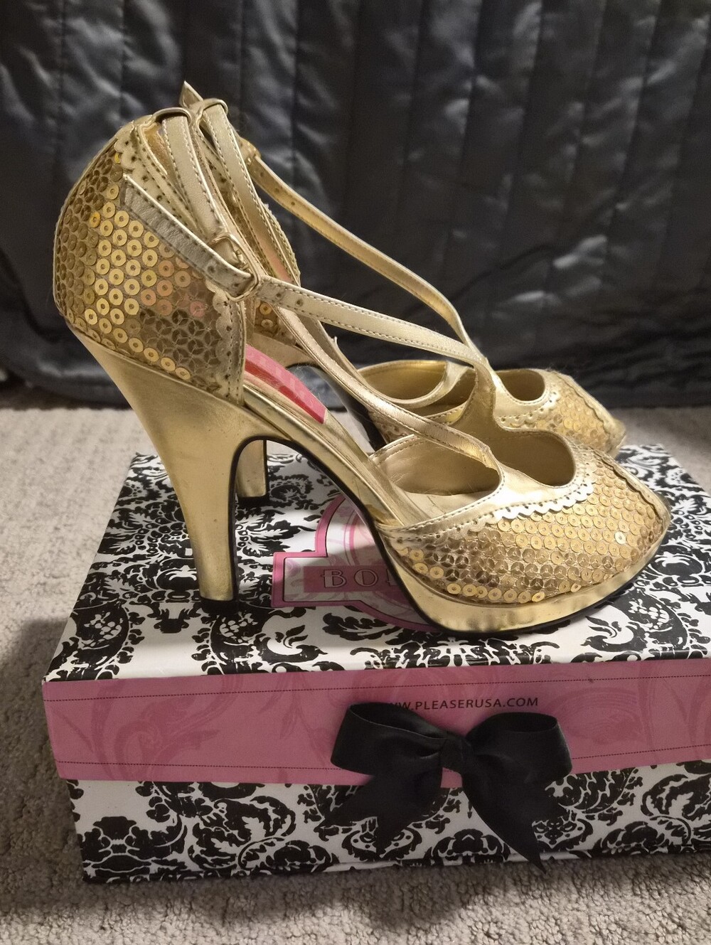 Siren Gold Sequin Open-Toe Crisscross Ankle Strap Heels - Picture 2 of 4